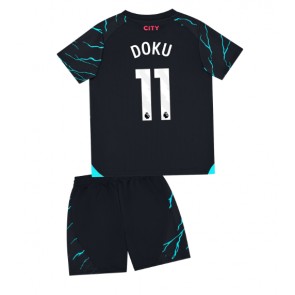 Lacne Dětský Futbalové dres Manchester City Jeremy Doku #11 2023-24 Krátky Rukáv - Tretina (+ trenírky)